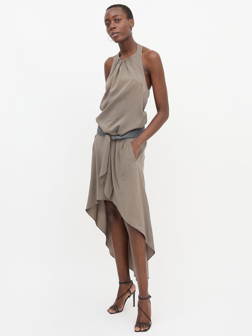 Brunello Cucinelli Belted High Low Dress brown SZ S $2,452.00